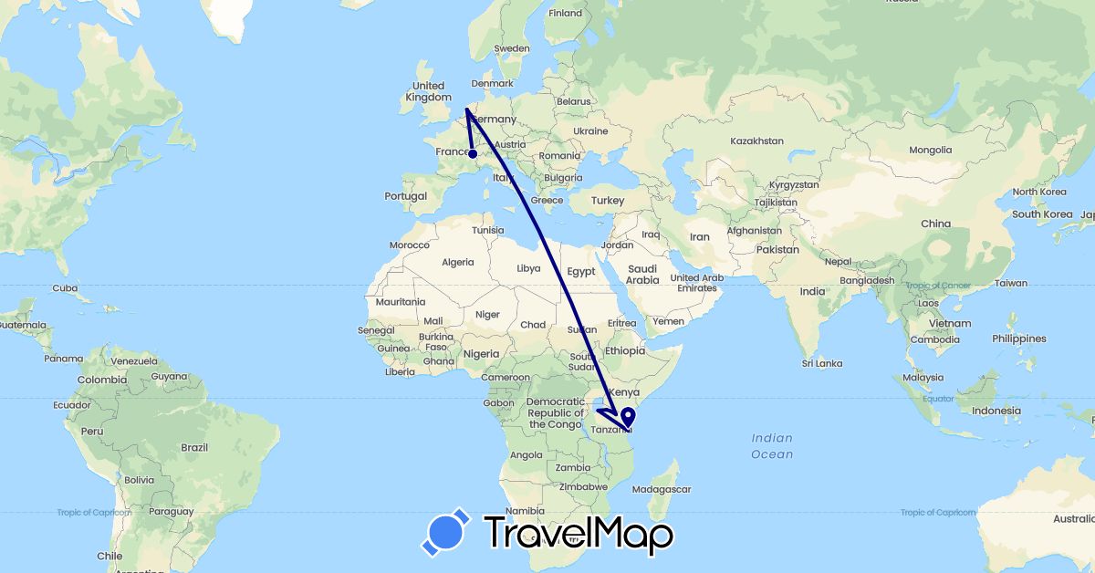TravelMap itinerary: driving in Switzerland, Netherlands, Tanzania (Africa, Europe)